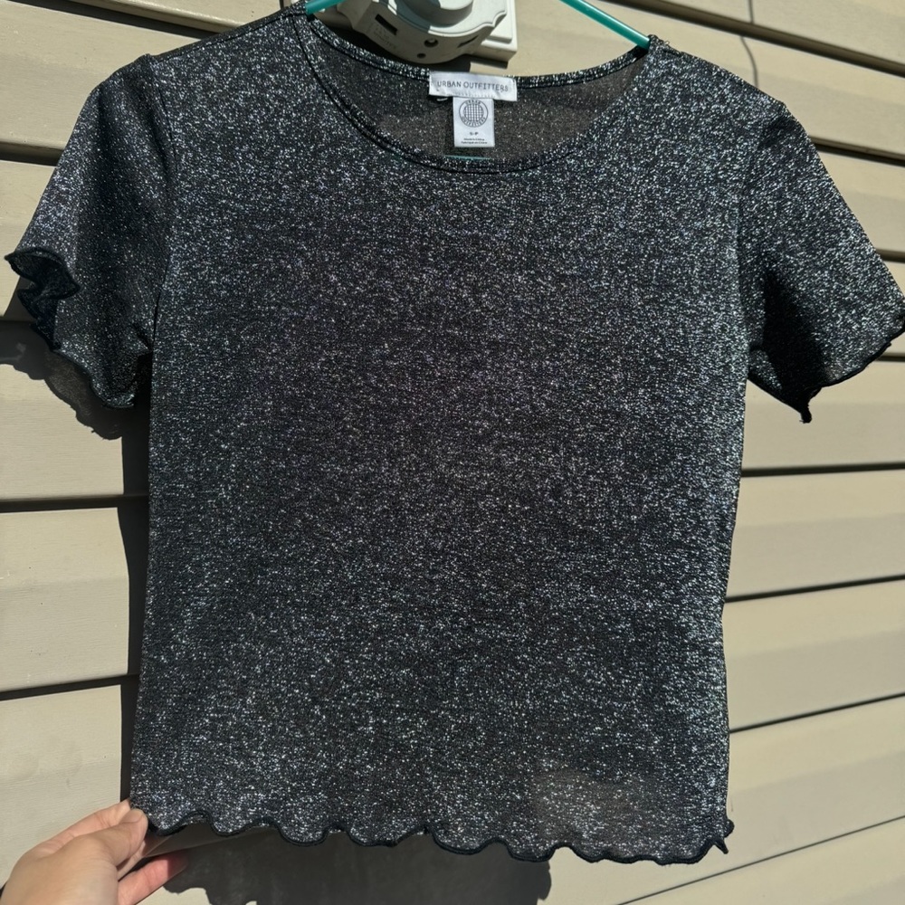 URBAN OUTFITTERS Silver sheer crop top